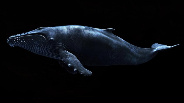 Photo blue whale in the solid black background