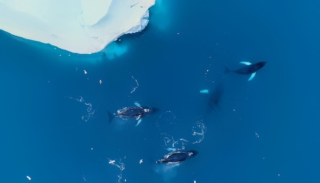 Blue whale swimming in greenland fjord