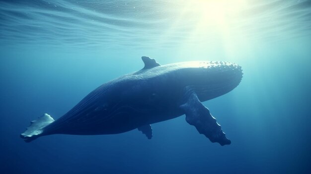 Premium AI Image | A blue whale swims in the ocean.