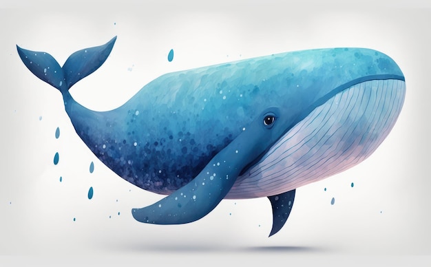 底にシロナガスクジラがいるシロナガスクジラ。水彩イラスト漫画風ai生成