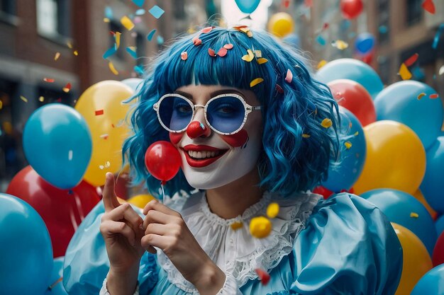 Photo blue whistling clown girl