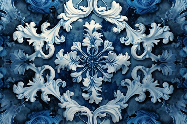 Blue and white abstract background with ornamental snowflake