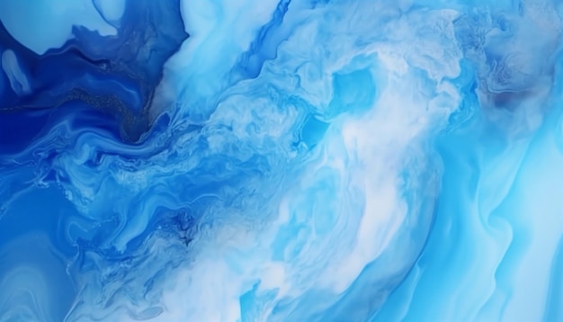 Blue and white abstract background with a swirl of paint.