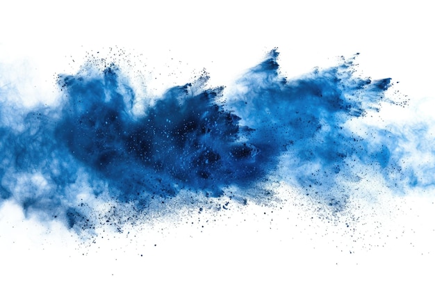 Blue On White Abstract Dust Explosion with Blue Powder Splash on White Background