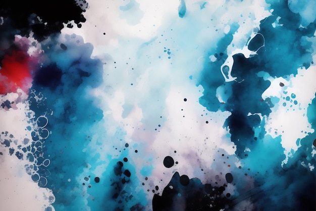 A blue and white abstract painting with black and white colors.