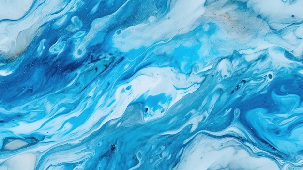 A blue and white abstract painting with a blue background.