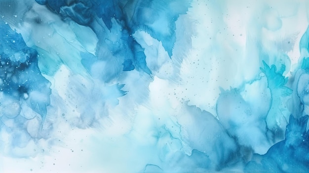 A blue and white abstract painting with a white background.