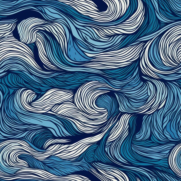 A blue and white abstract pattern with wavy waves generative ai