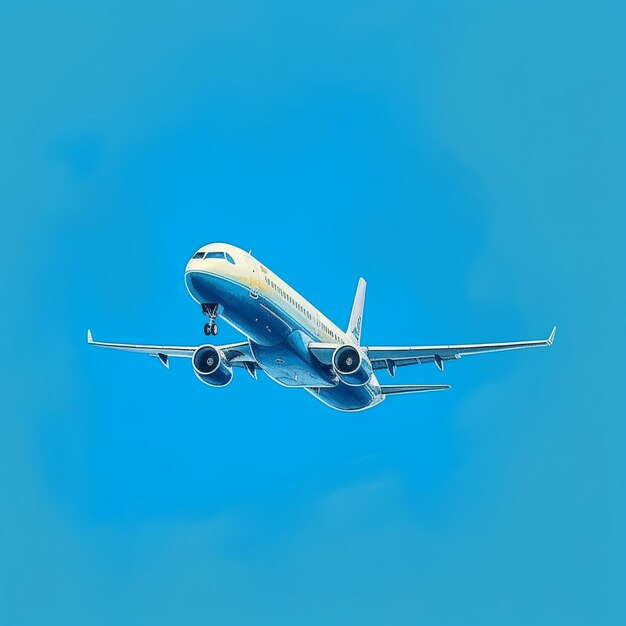 Photo a blue and white airplane is flying in the sky.