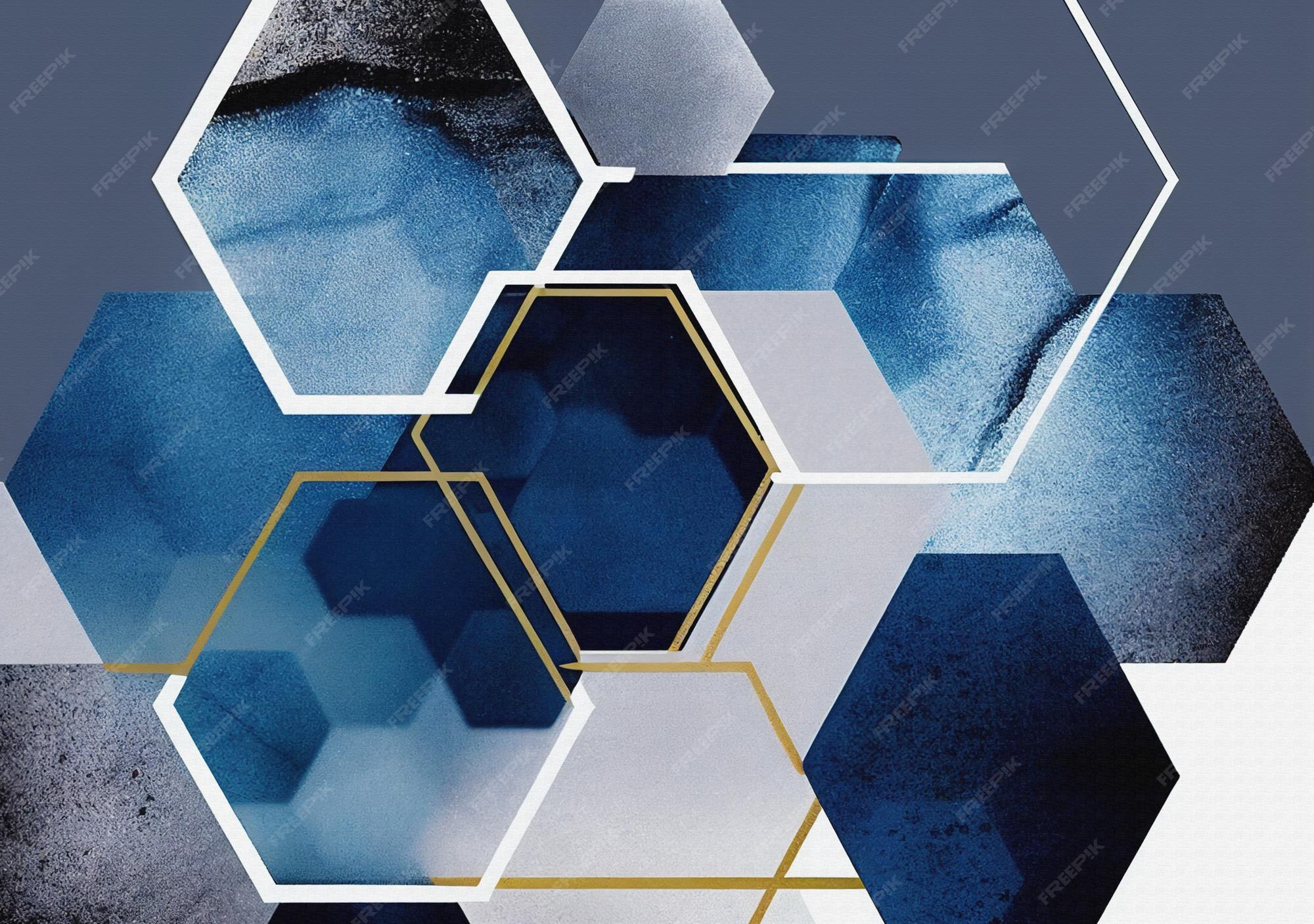 Premium Photo | A blue and white background with a blue hexagon design.
