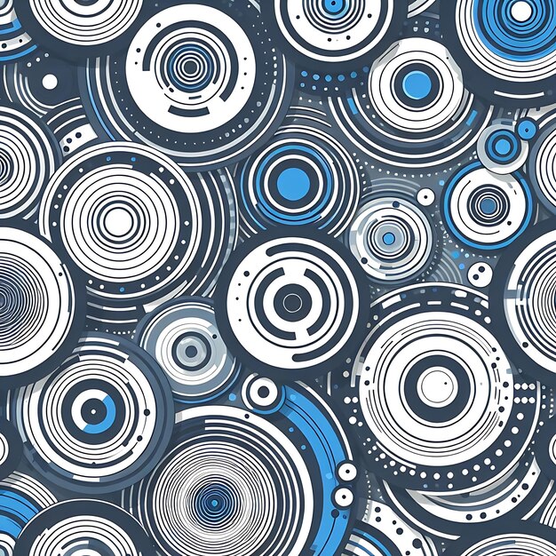 a blue and white background with circles and a blue and white pattern