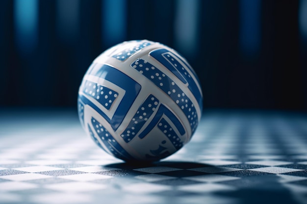 Photo a blue and white ball with the word's on it