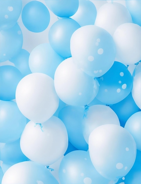 blue and white balloons on a light blue background pastel illustration