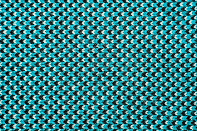 Blue white and black pattern of synthetic knitted fabric texture