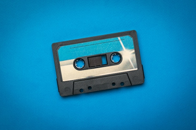 Blue and white blue tape on blue. Retro carrier of audio information.