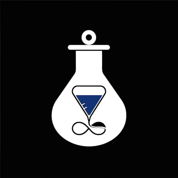 Foto una bottiglia blu e bianca con un triangolo blu all'interno