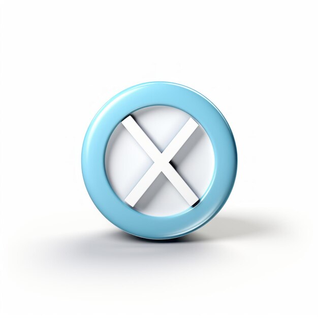 Photo a blue and white button with an x on it