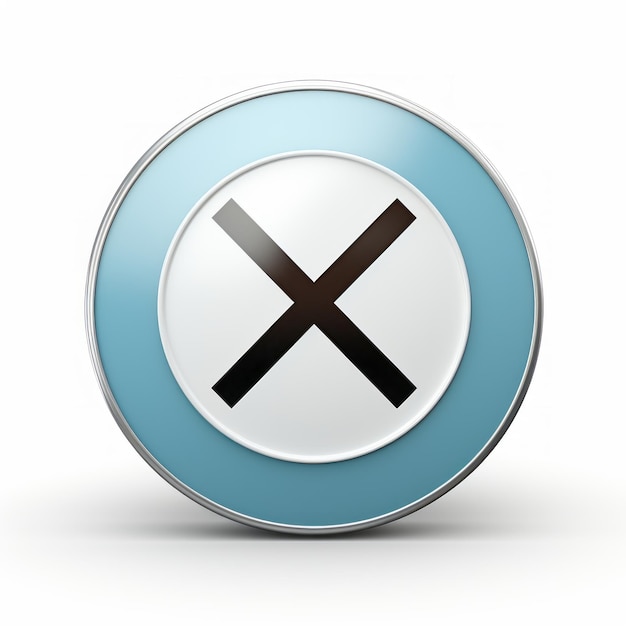 Photo a blue and white button with an x sign on it