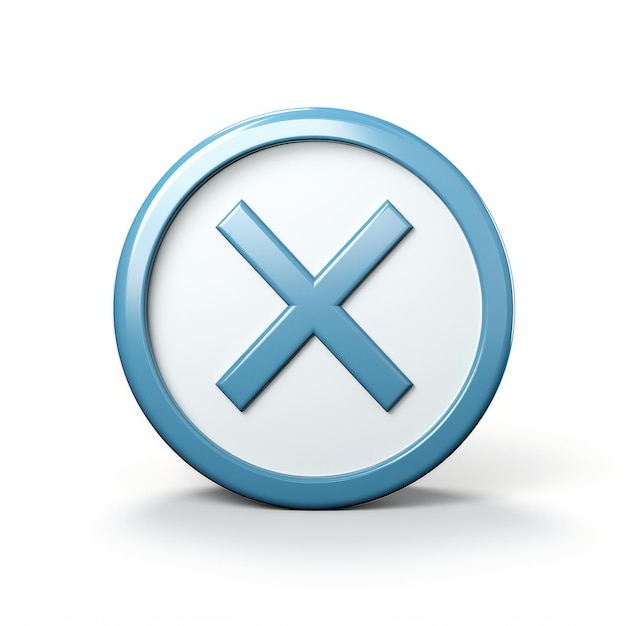 a blue and white button with an x symbol on it