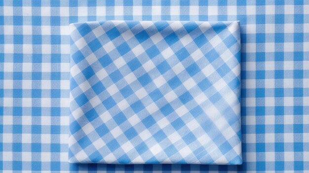 Blue and white checkered dishcloth on brown rustic wooden table