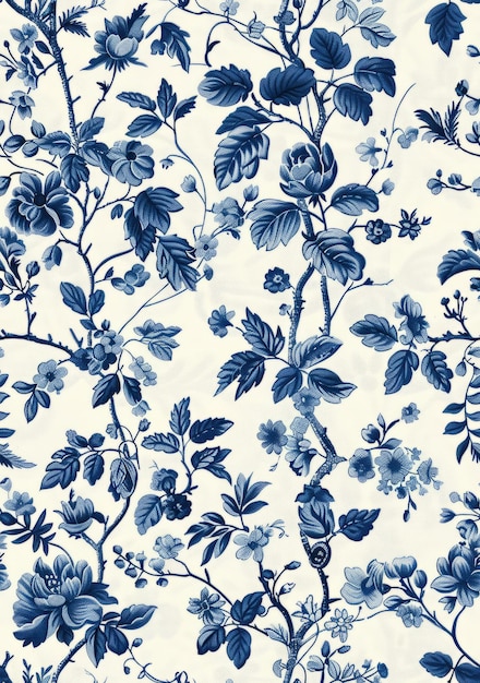 Photo blue and white chinoiserie floral pattern