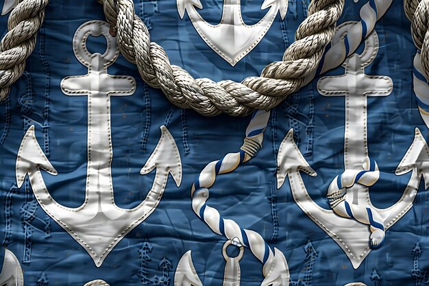 Photo a blue and white cloth with a rope and the word anchor on it