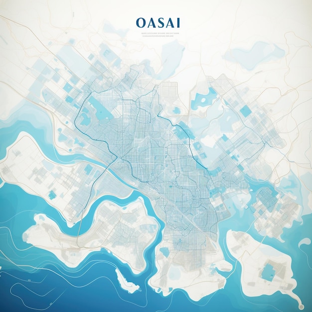 Blue and White Detailed Road Map of Osai