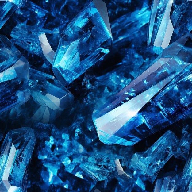 A blue and white diamond is laying on some blue gems.