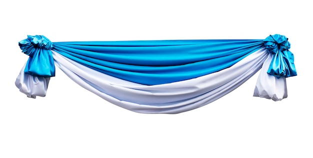 Blue and white drapery curtain for interior event on theatrical stage isolated with clipping path