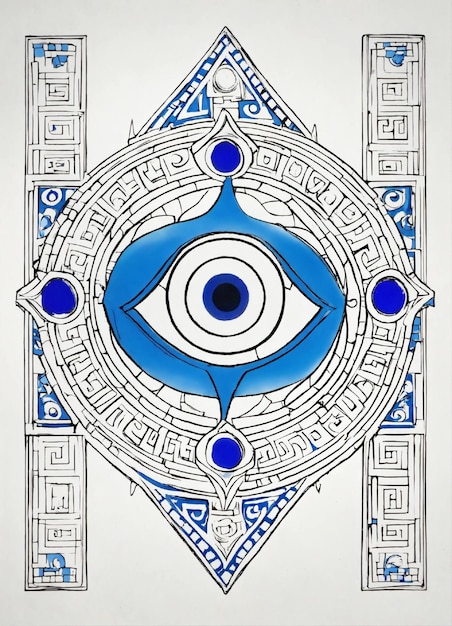 Photo a blue and white drawing of an eye with a blue eye