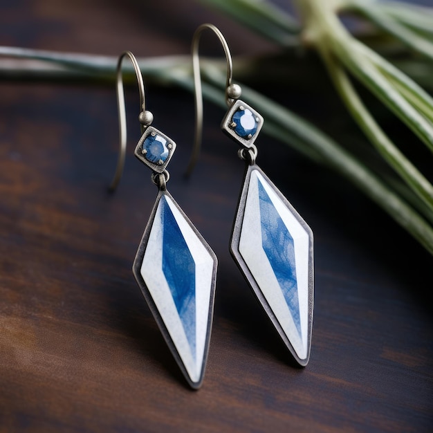 Photo blue and white enameled earrings a stunning piece of jewelry
