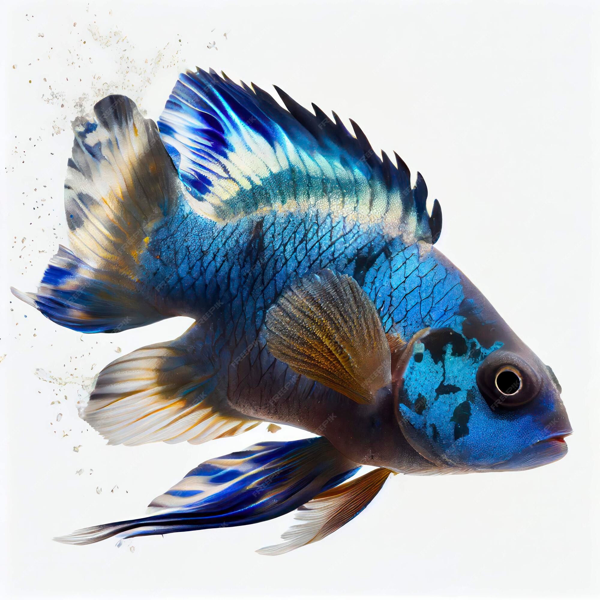 Premium Photo | A blue and white fish with a black and yellow tail