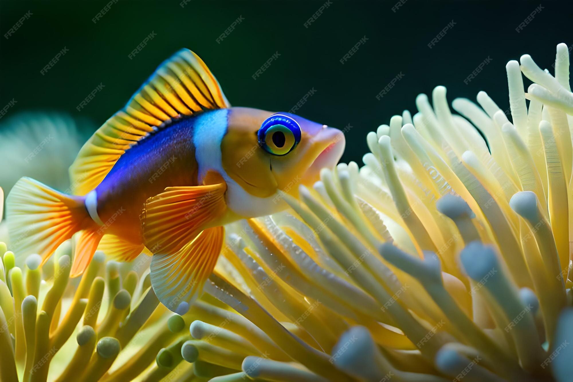 Premium AI Image | A blue and white fish with yellow eyes and a blue