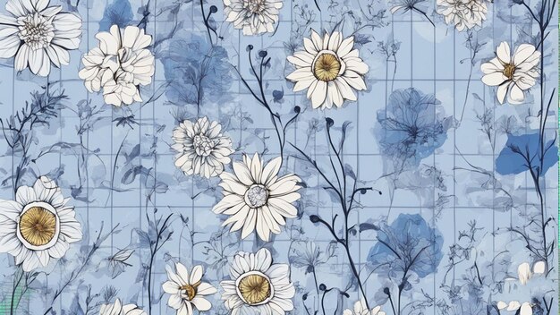 사람에 의해 파란색과 흰색 꽃 디자인 귀여운 미적 배경 화면 이미지