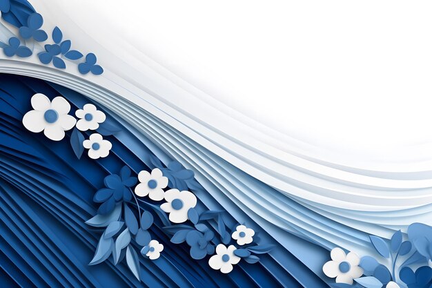 A blue and white floral design is shown on a blue and white background