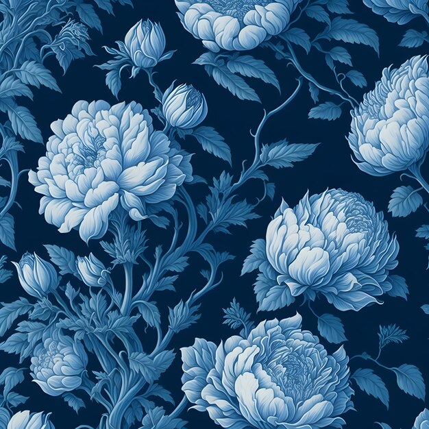 Photo a blue and white floral pattern on a dark background