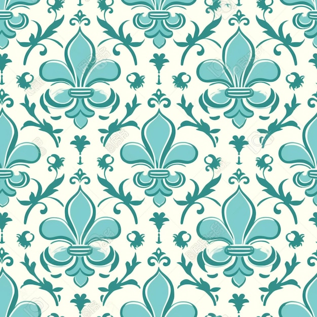 Photo a blue and white floral pattern with fleurons on a white background generative ai