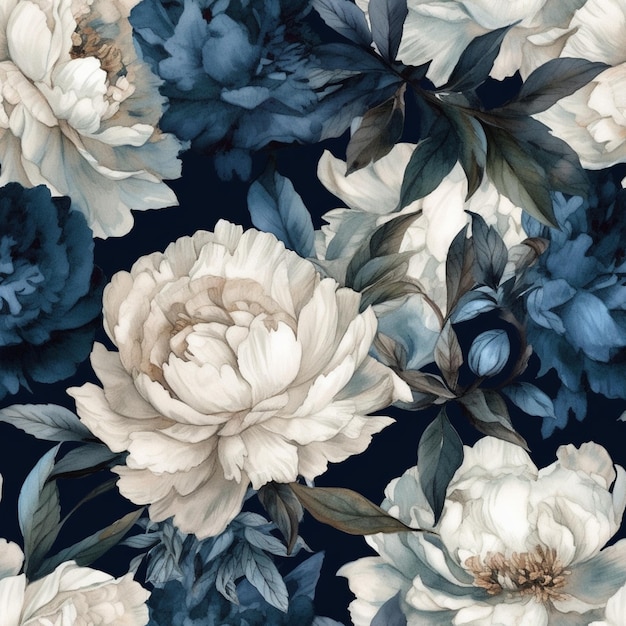 Blue and white flowers on a dark blue background