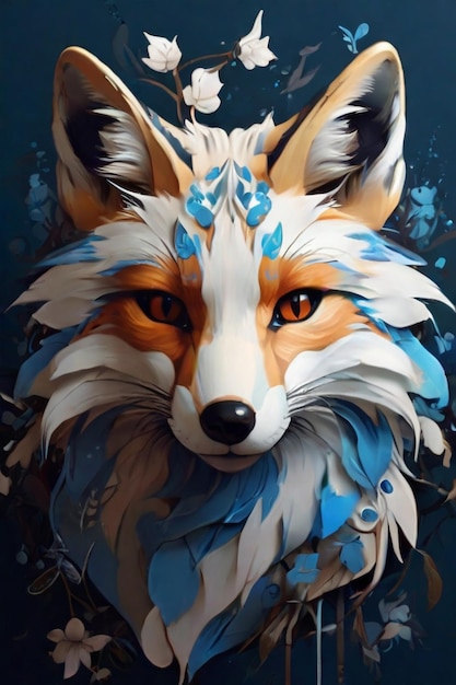 Blue and white fox face vector