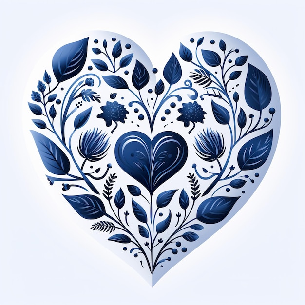 A blue and white heart with flowers and leaves generative ai image