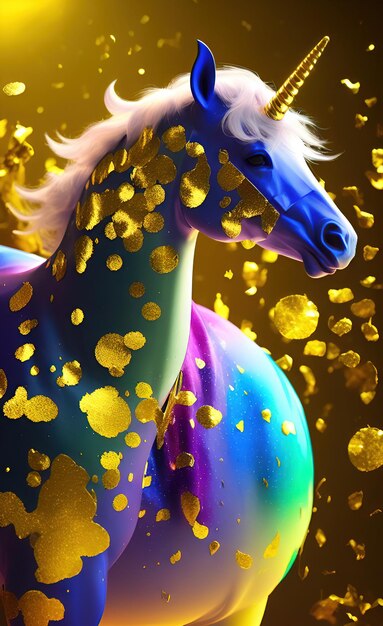 Photo a blue and white horse with gold glitter on its head.