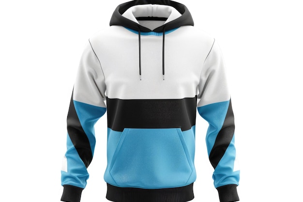 a blue and white jacket with a black stripe on the front