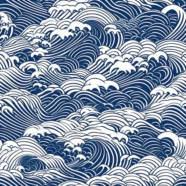 A blue and white japanese wave illustration