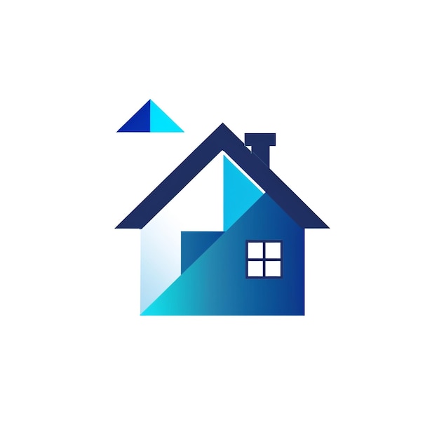 a blue and white logo of a house isolated on a white background