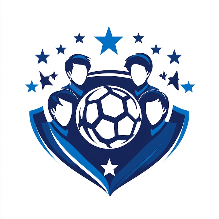 Photo 星と星を持つサッカーボールの青と白のロゴ