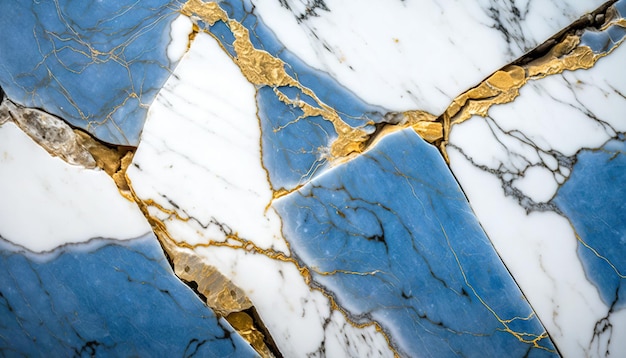 Blue and white marble with golden veins background Generative AI