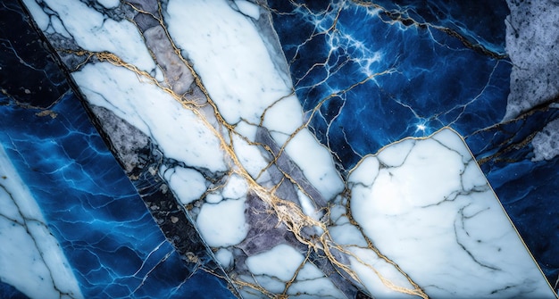 Blue and white marble with golden veins background Generative AI