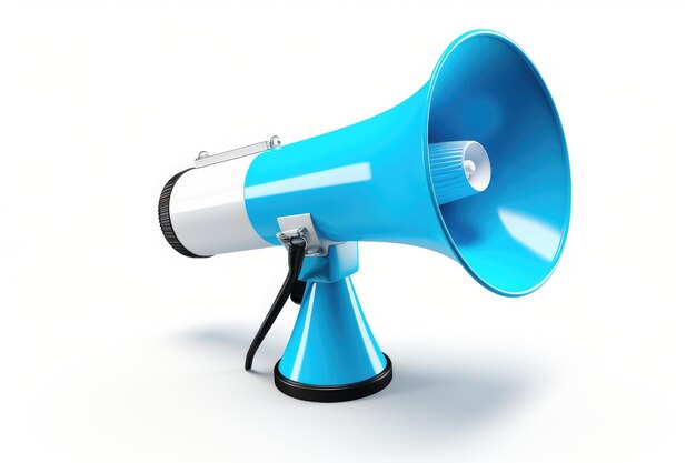 Blue and White Megaphone A blue and white megaphone is placed on a plain white background The megaphone is cylindrical in shape predominantly blue with white accents