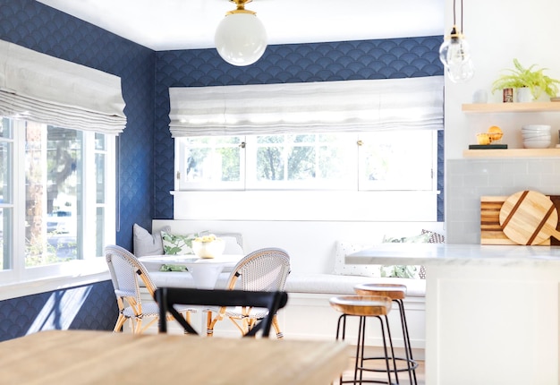 Blue and white minimal home decor