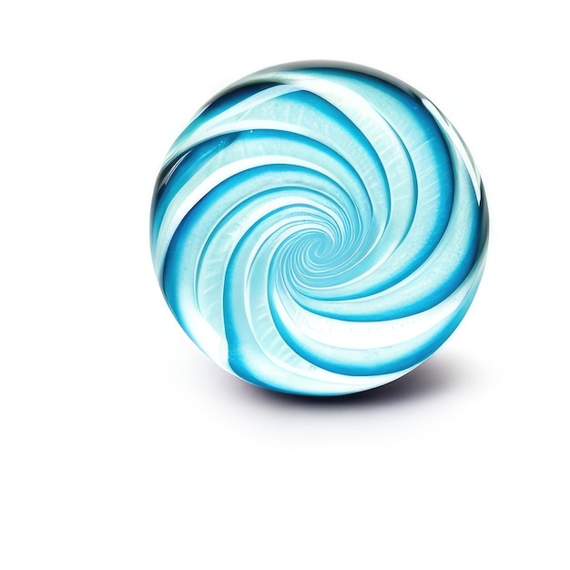 A blue and white object with a spiral design on it.